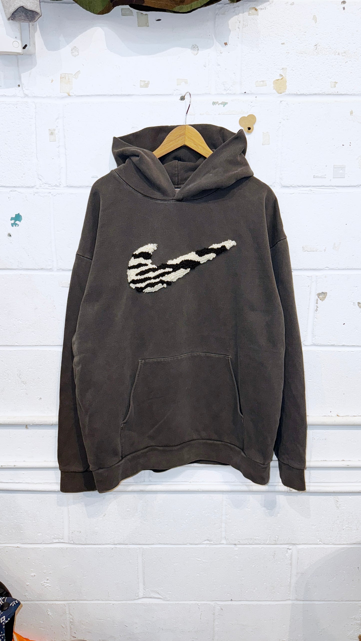 IMT 1/1 hand knitted patch hoodie zebra swoosh