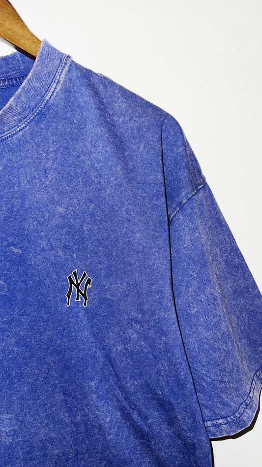 IMT Vintage washed embroidered dripping NY S/S T blu