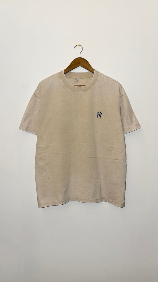 IMT Vintage washed embroidered dripping NY S/S T cream