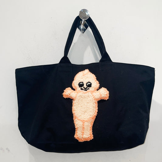 IMT hand knitted patch tote black Kewpie